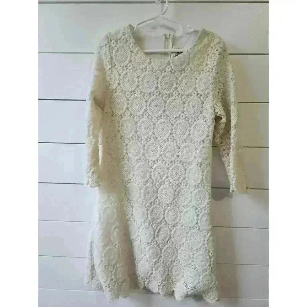 Rare Editions Girl's Size 10 Ivory Lace Long Sleeve Scalloped Dress